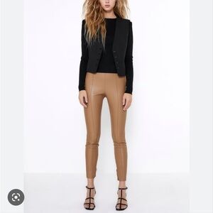 BLOGGERS FAVORITE Zara MidRise Camel Sold Out Faux Leather Leggings NWT